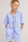 Gingham Open Front Self Tie Top and Shorts Matching Set