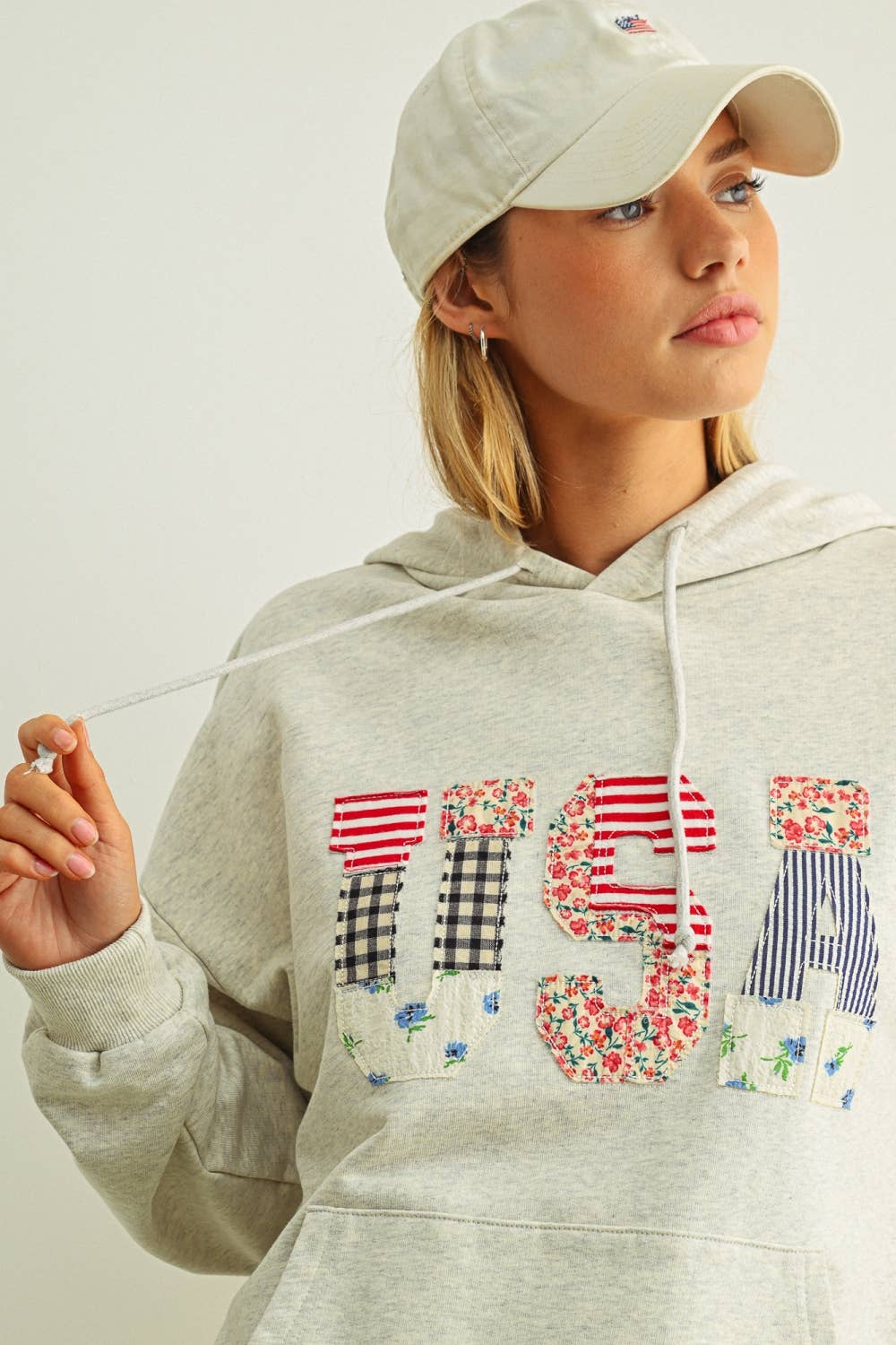 USA FLORAL PATCHWORK SWEATSHIRTS WITH HOODIE