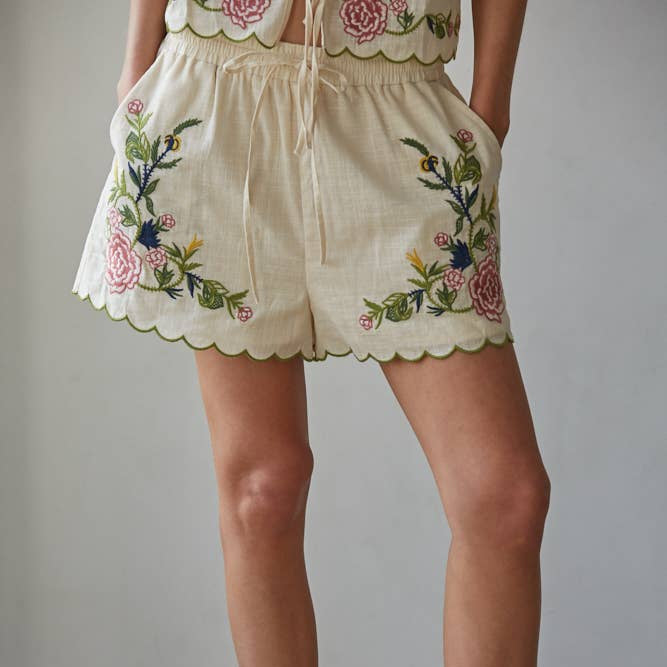Woven Cotton Embroidered Shorts