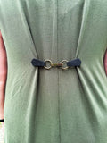 Bronze Buckle & Black Leather Cinch Clip for Dress, Cardigan