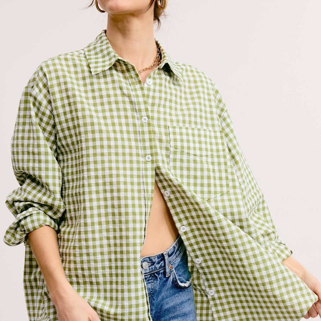 Oversized Gingham Button Down Shirt