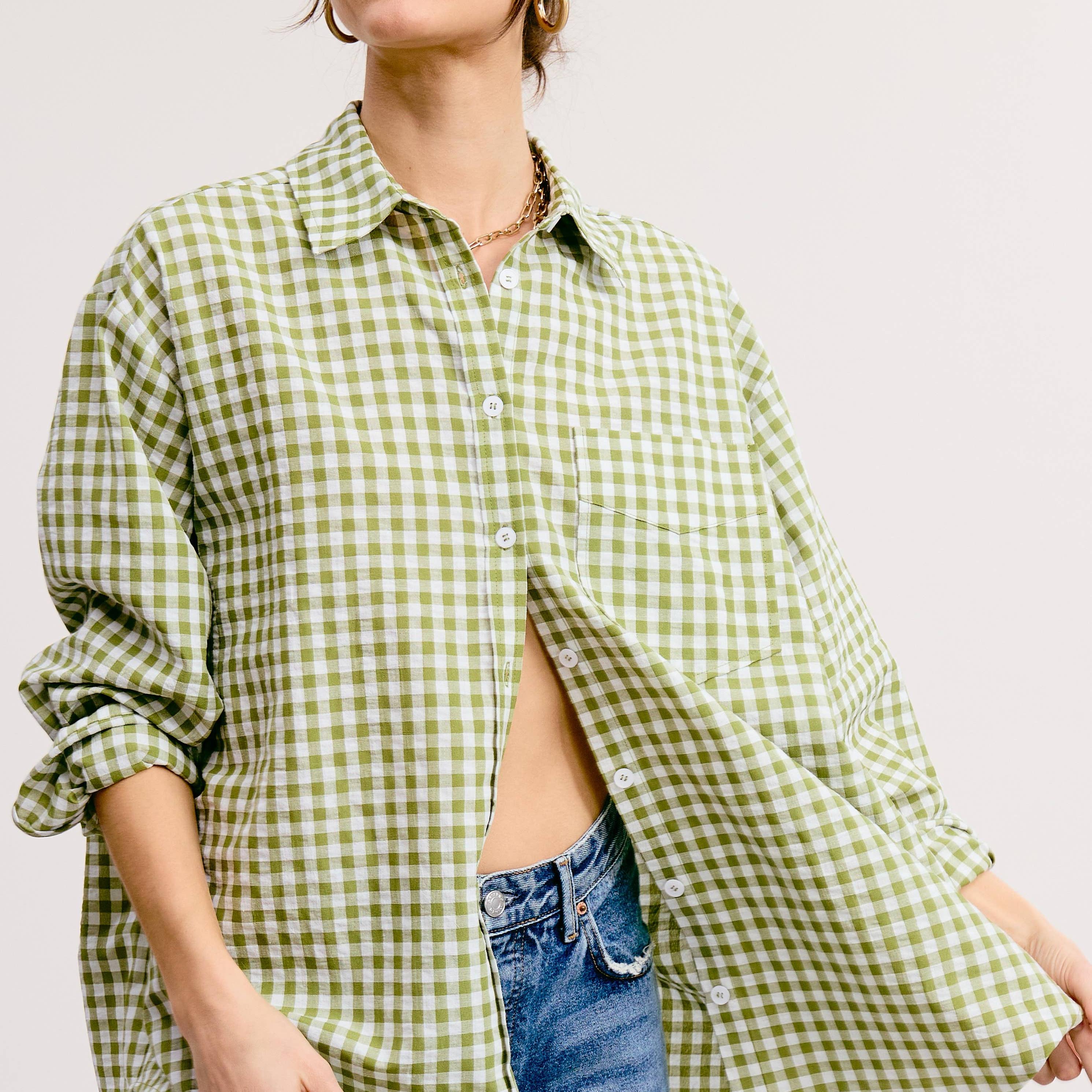 Oversized Gingham Button Down Shirt