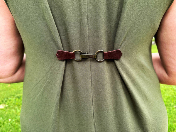 Bronze Buckle & Dark Brown Leather Cinch Clip for Clothing