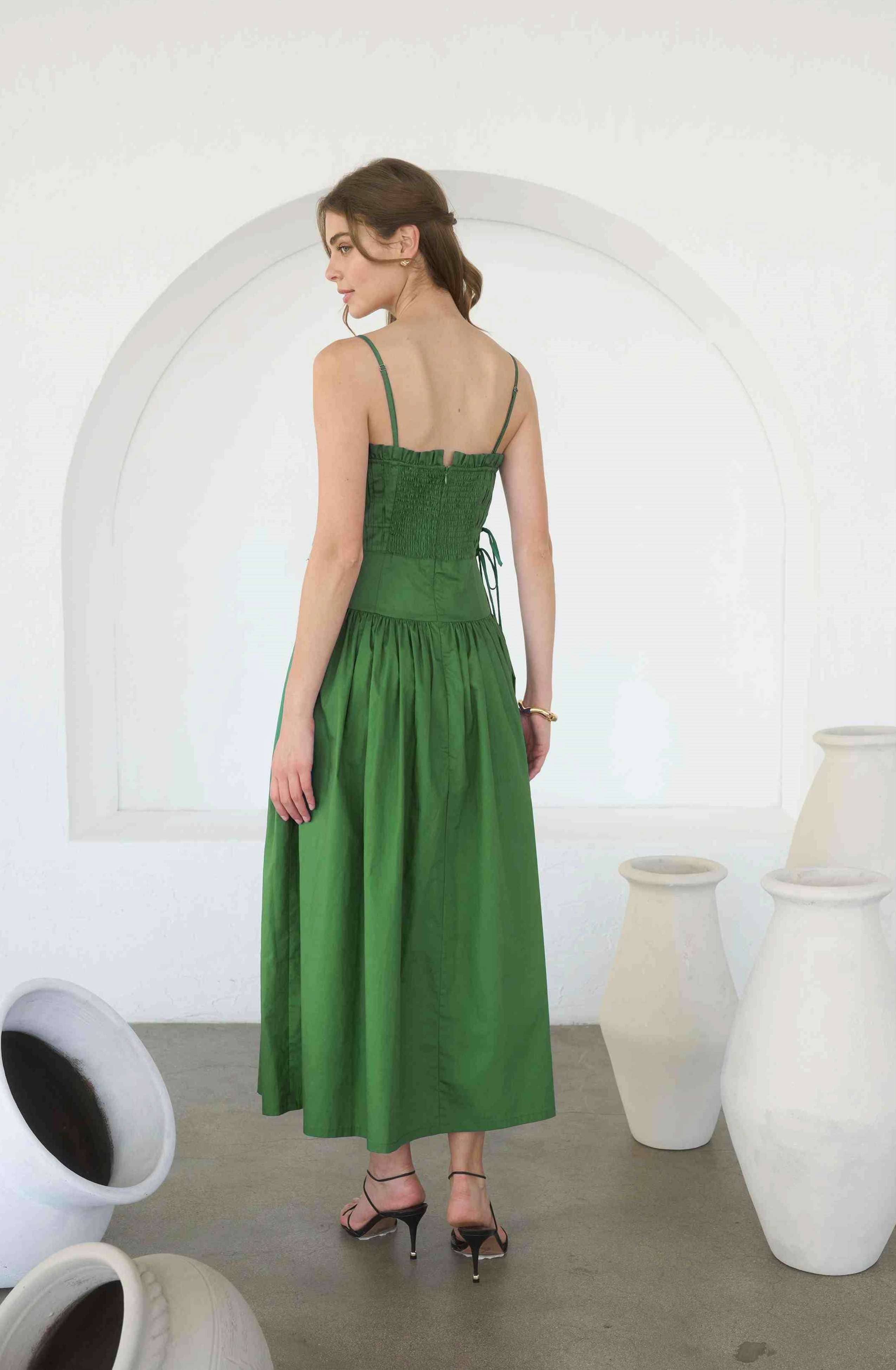 EMMIE SIDE TIE STRAP DETAIL PLEATED MIDI DRESS