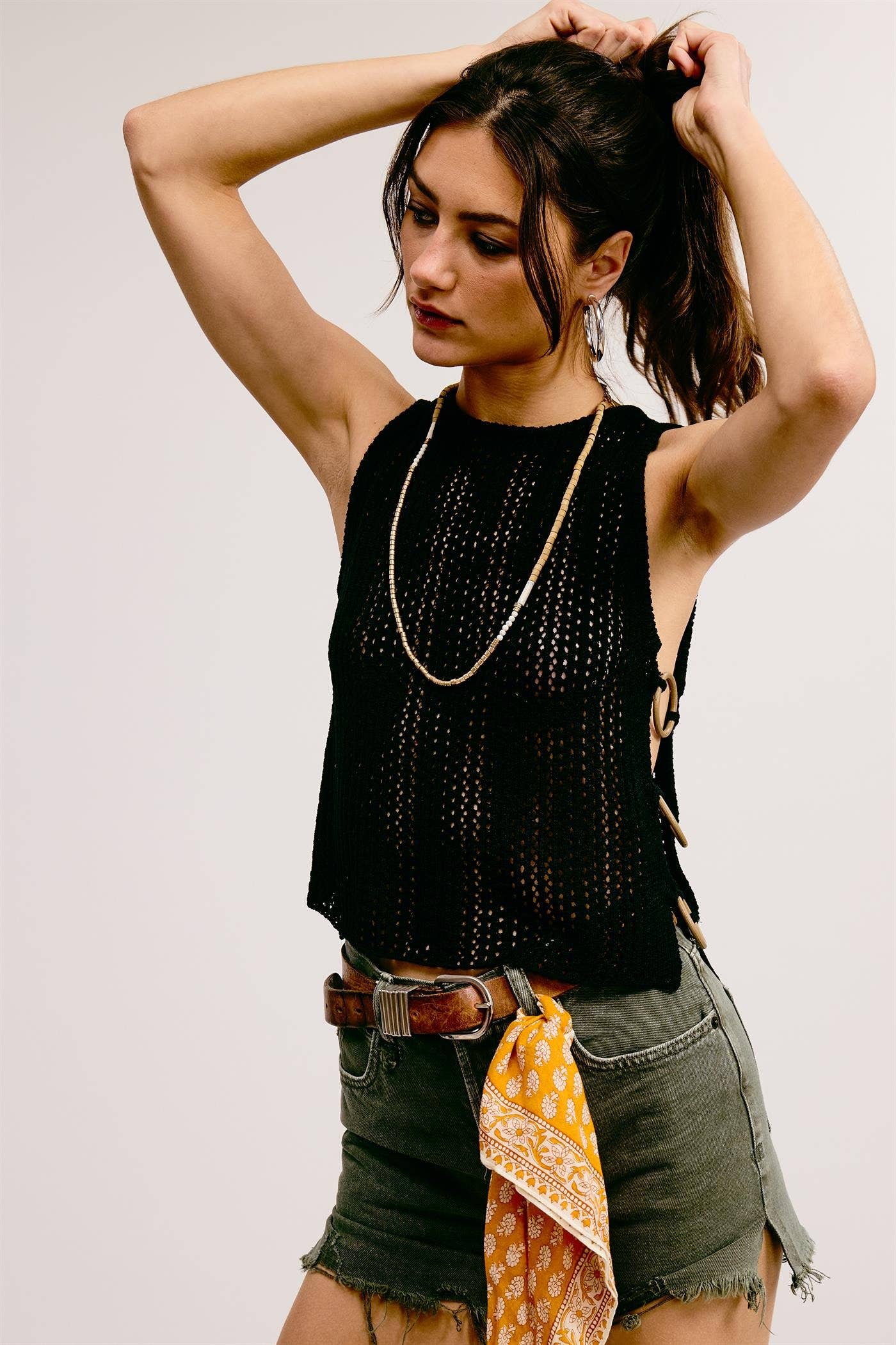 Crochet Knit Tank Top with Side O-Ring Detail