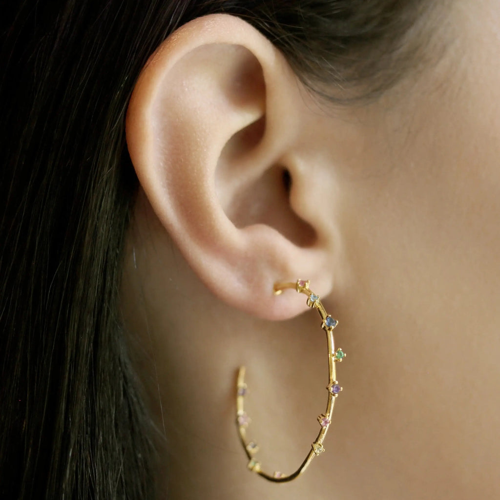 Hoops with Multi Colored Stones