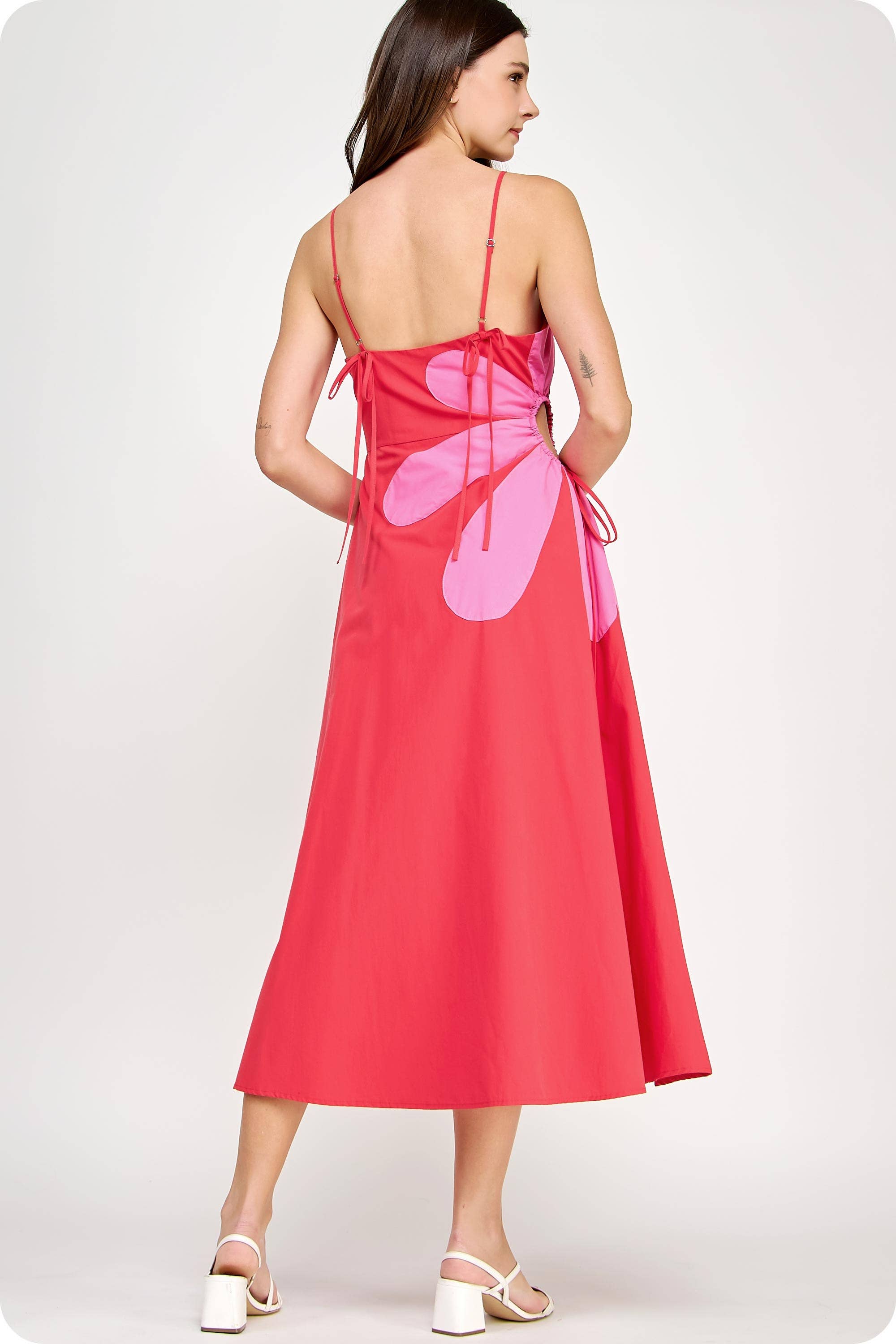Sleeveless Side Cut-Out Flower Detail Midi Dress