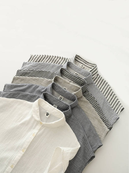 Gingham Soft Muslin Cotton Button-Down cap sleeve blouse