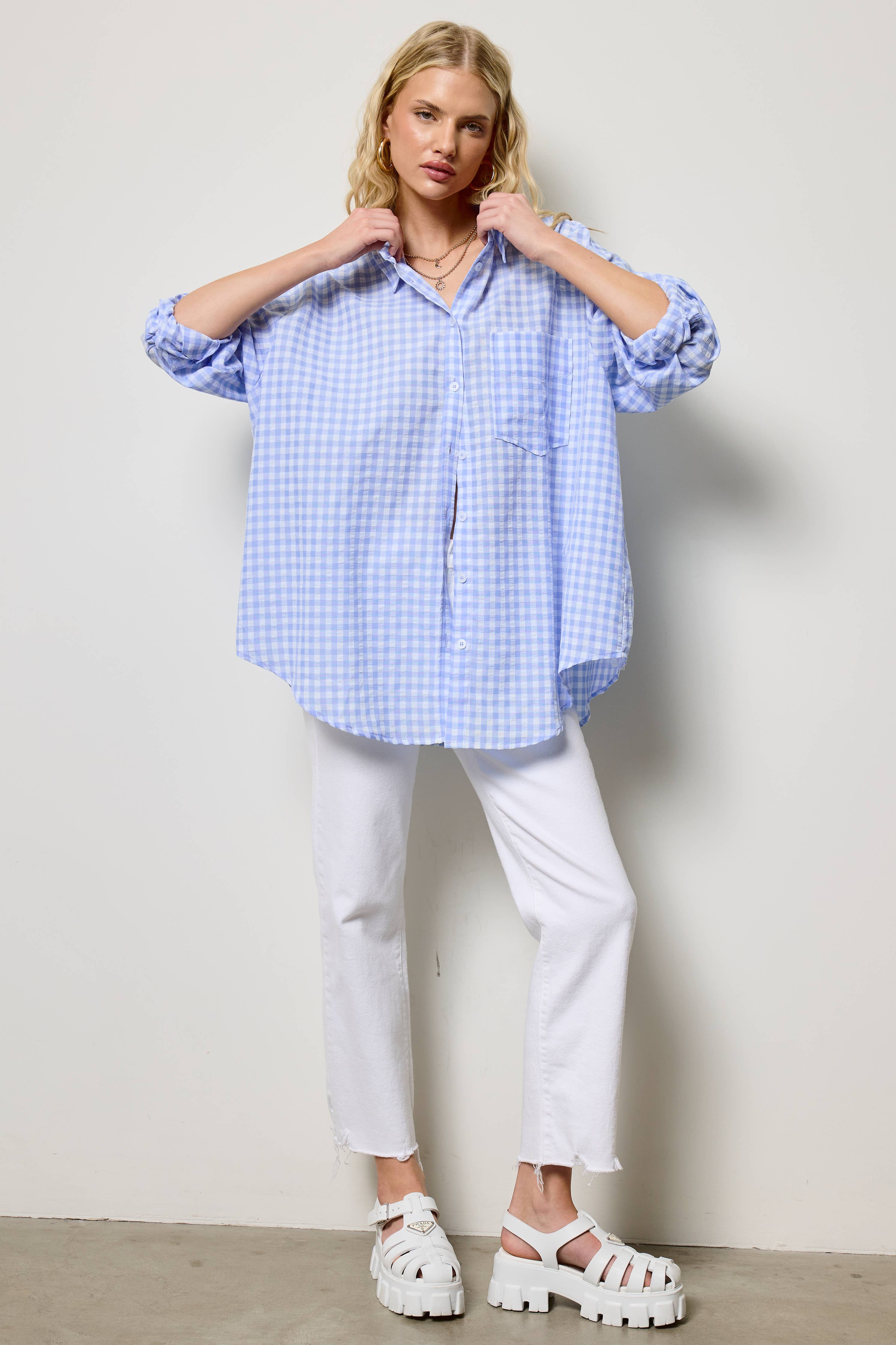 Oversized Gingham Button Down Shirt