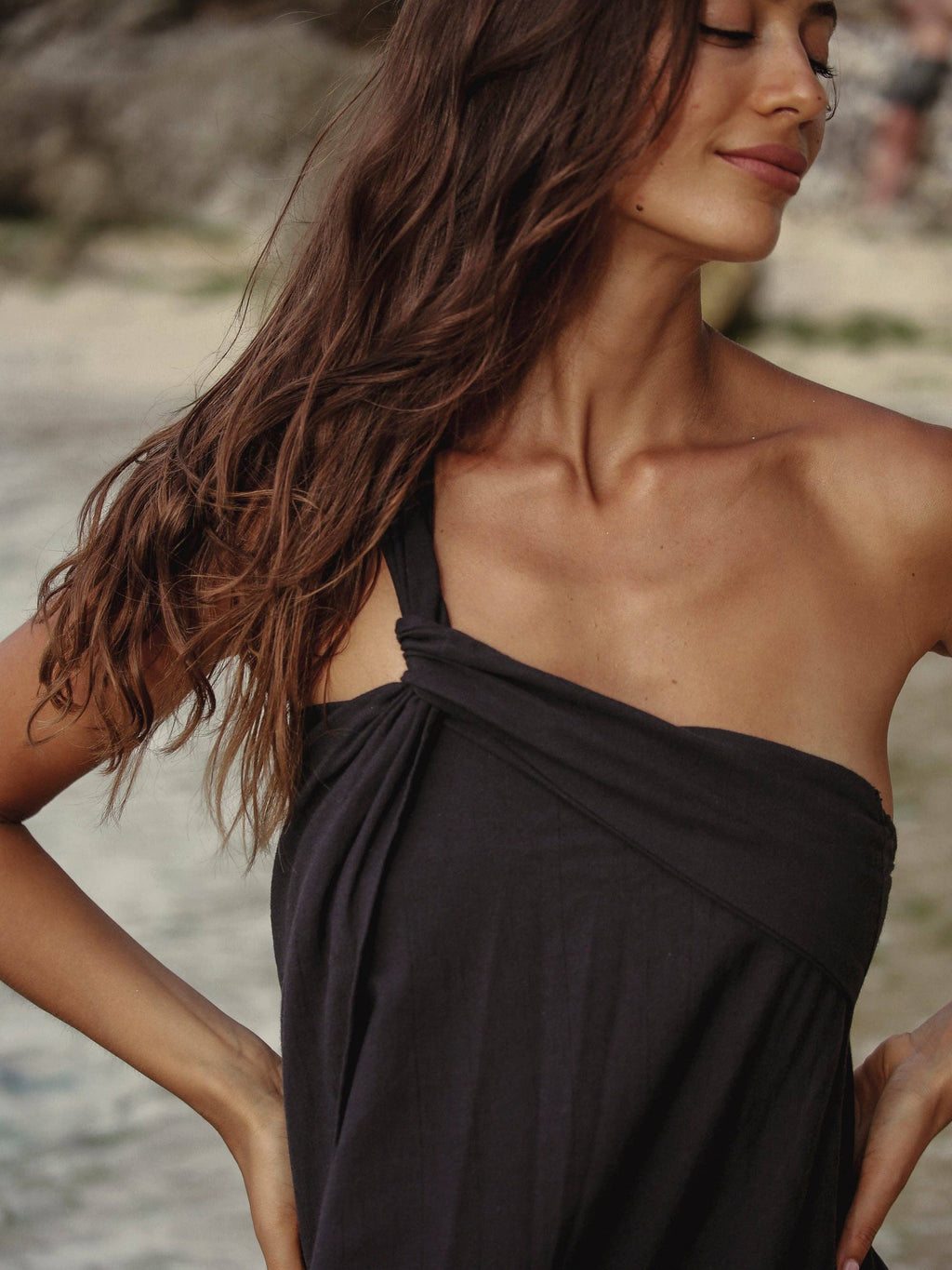 Pia One-Shoulder Cotton Maxi Dress – Black