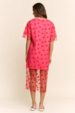 HEART MESH LAYERED T SHIRT DRESS