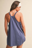 SLEEVELES KNIT ROMPER ATTACHED DRESS WITH POCKETS