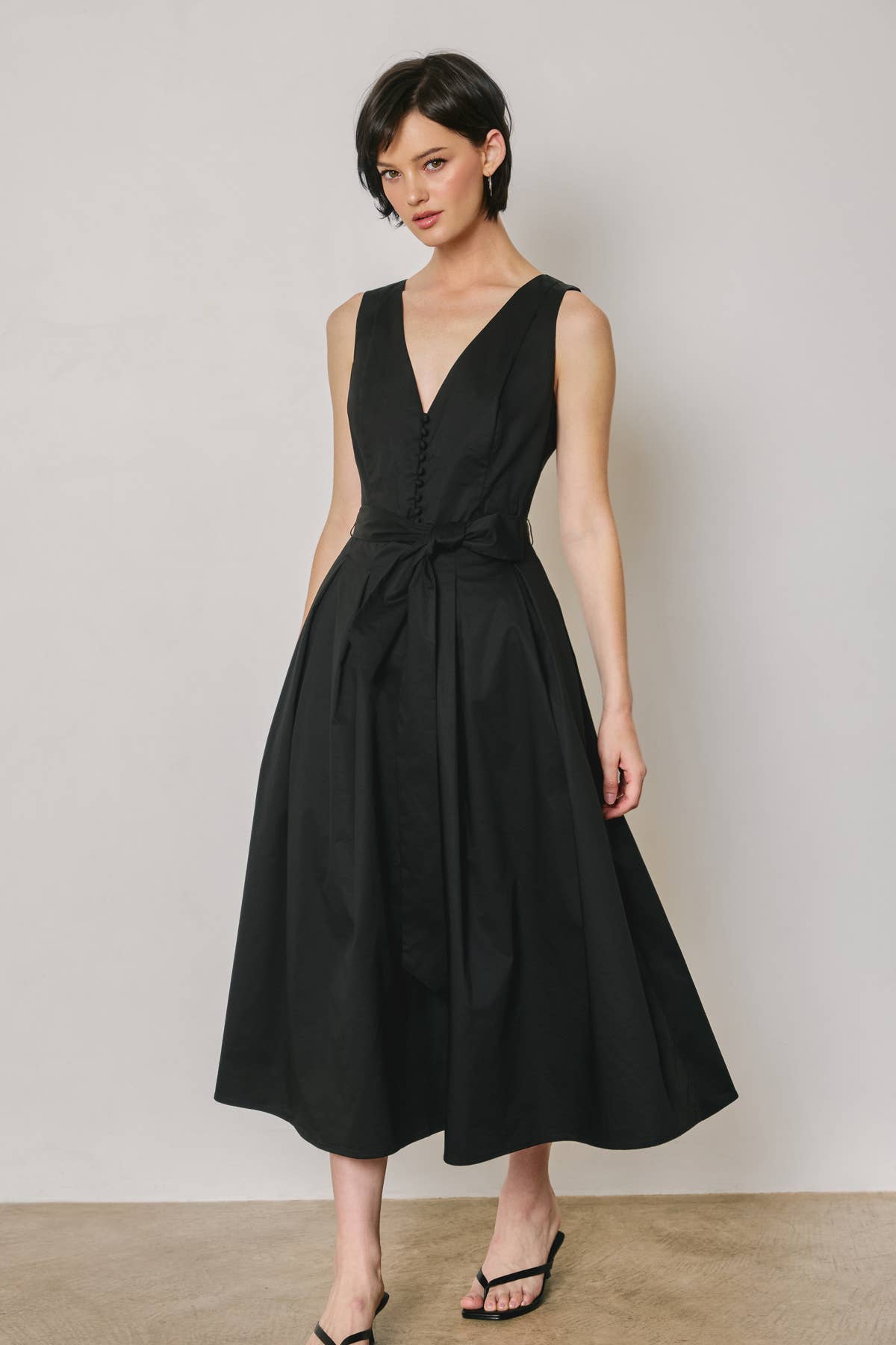 Cotton Poplin Tulle Structured Midi Dress