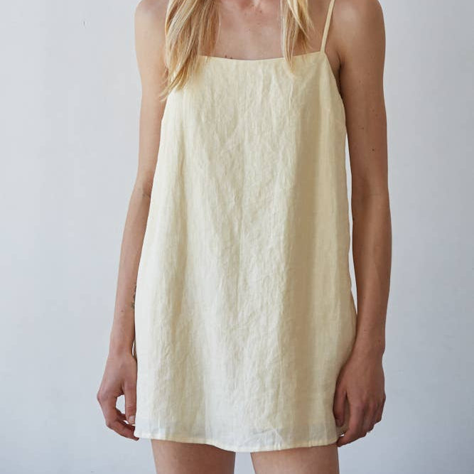 Woven Linen Square Neck Strap Mini Dress