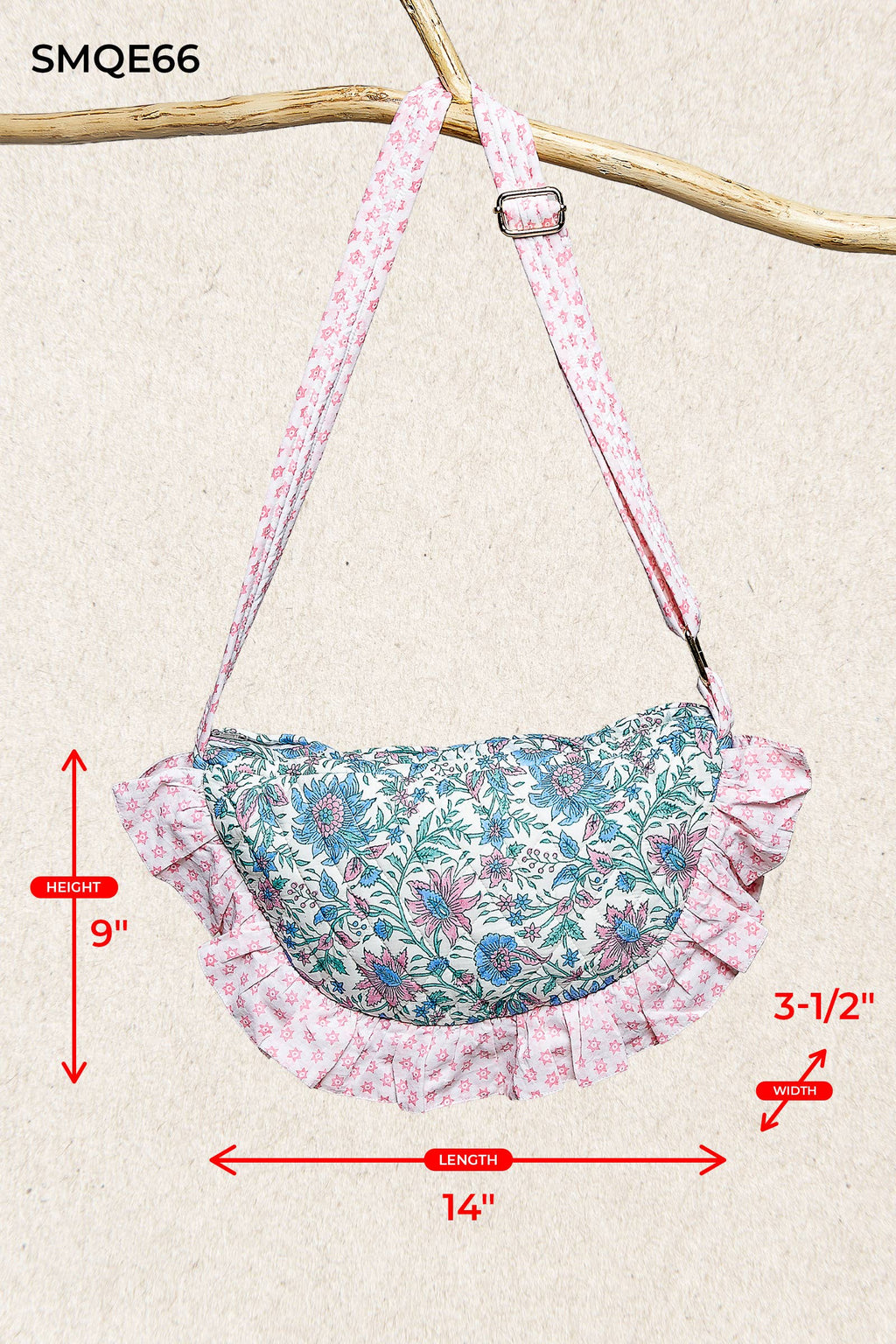 Half Moon Quilted Floral Ruffle Crossbody Bag