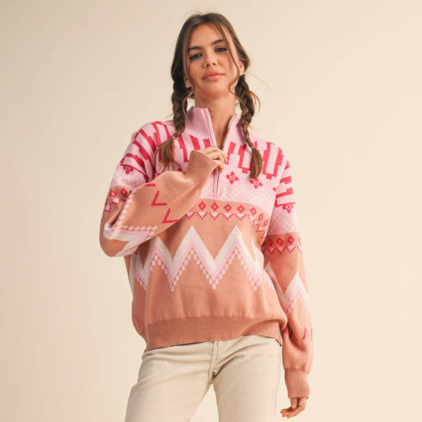 Knit Mock Neck Half Zip Pullover