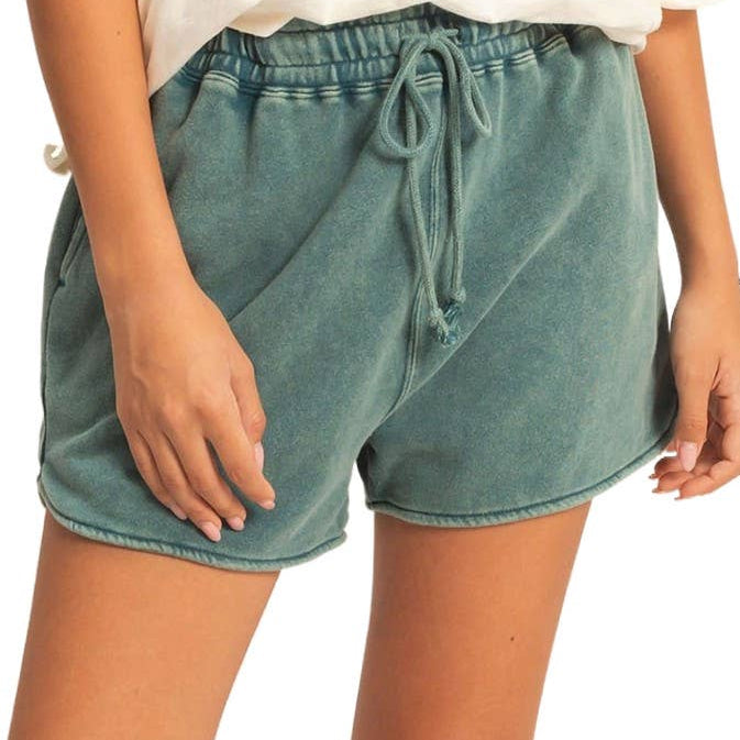 Acid Washed Elastic Waist Shorts