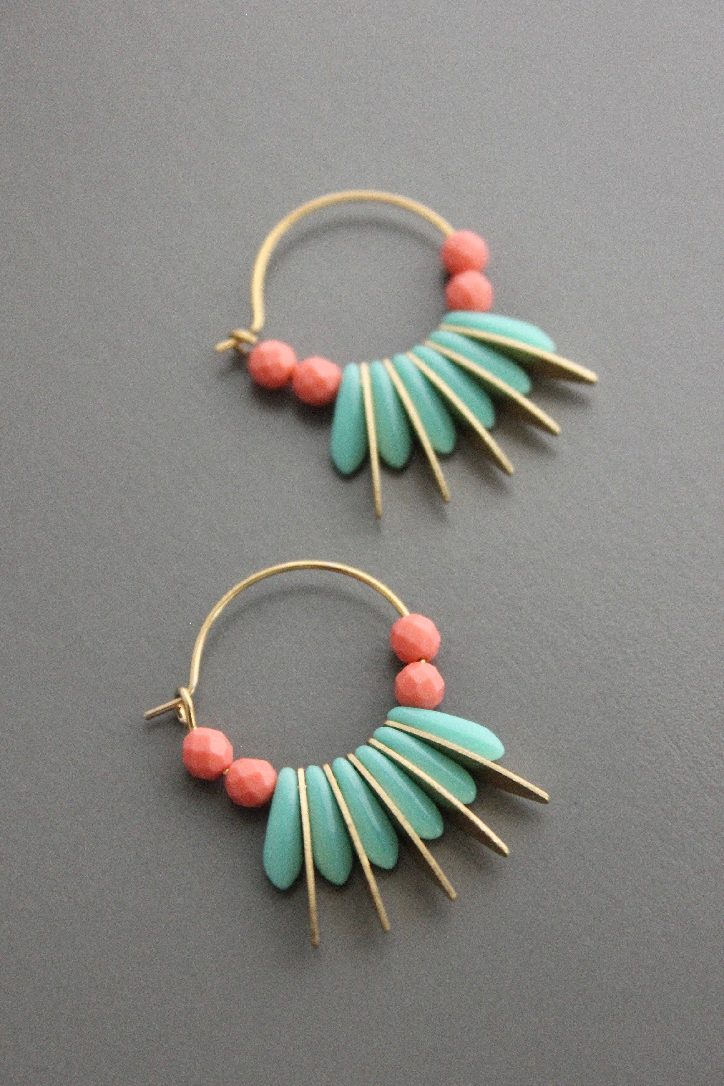 Emie Glass and Brass Hoop Earrings