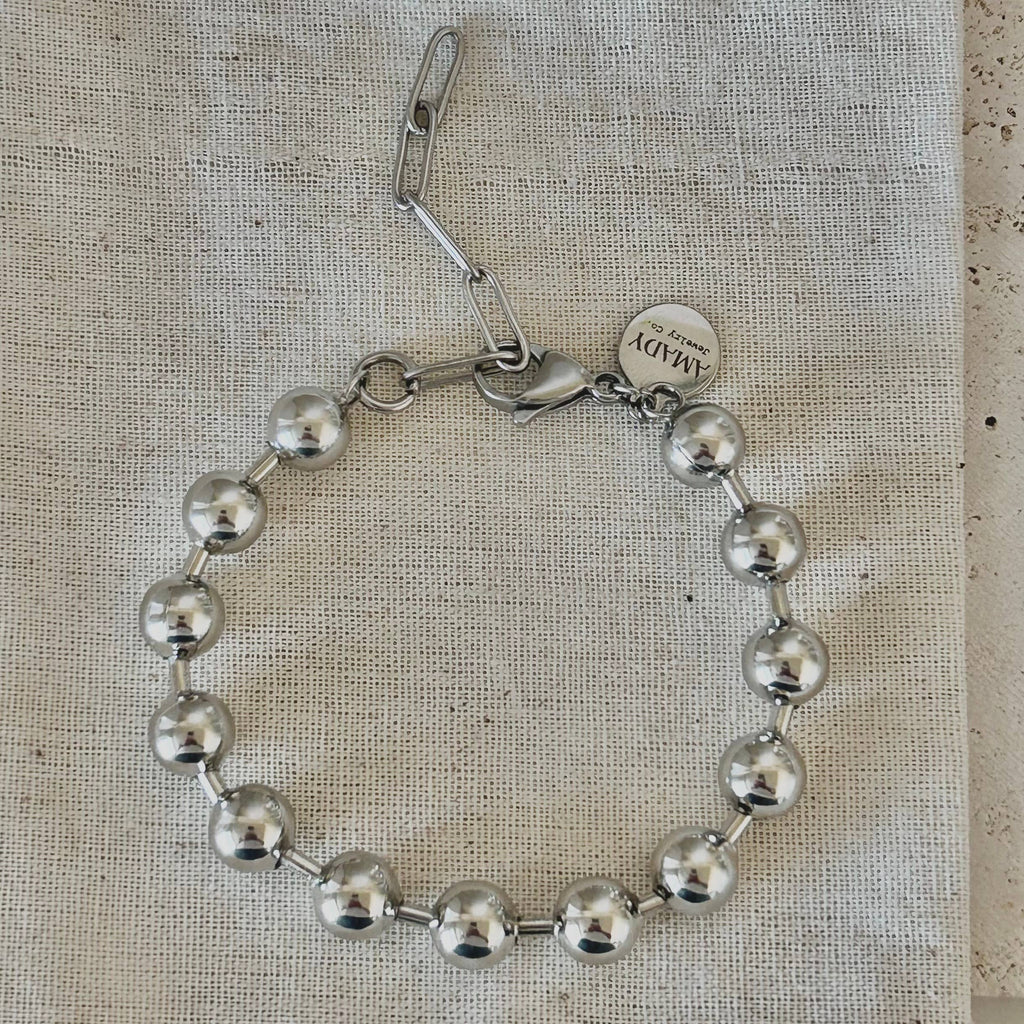 Silver Beaded Ball Chain Bracelet with Paperclip Extension