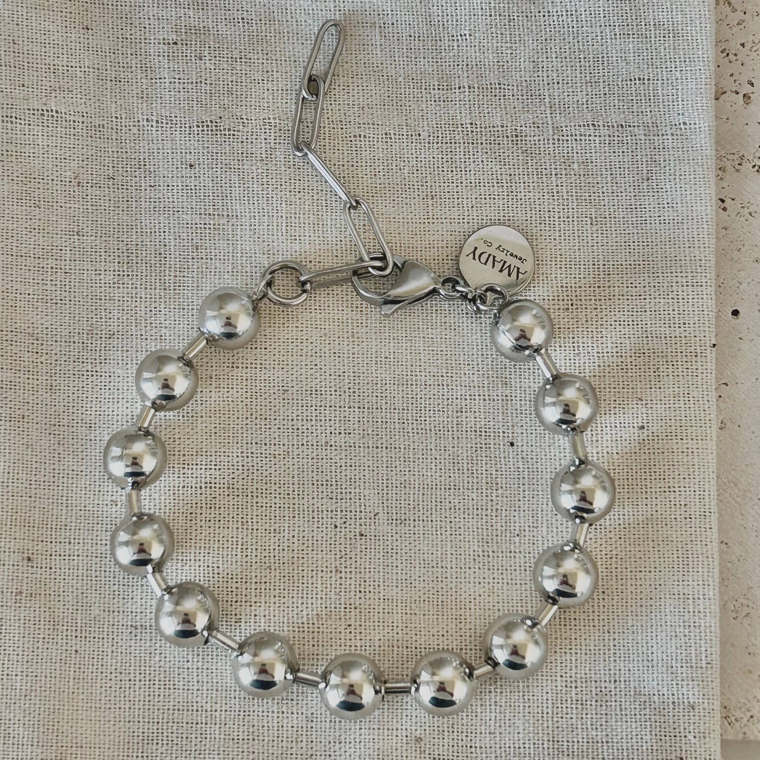 Silver Beaded Ball Chain Bracelet with Paperclip Extension
