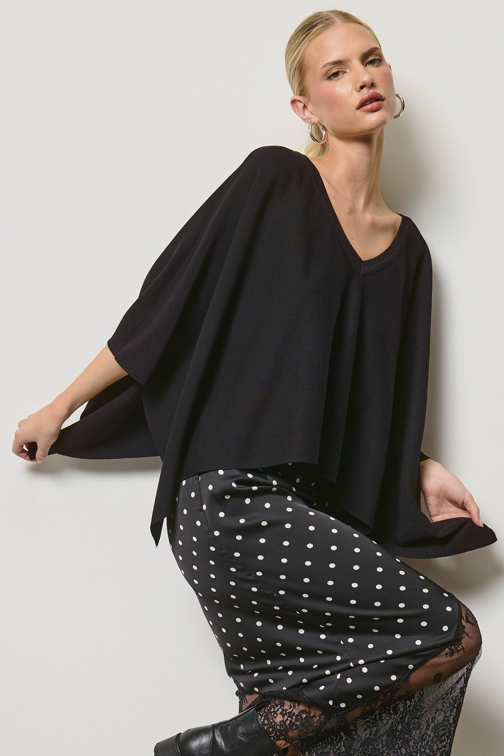 Asymmetric Knit Poncho Top - 2 Colors