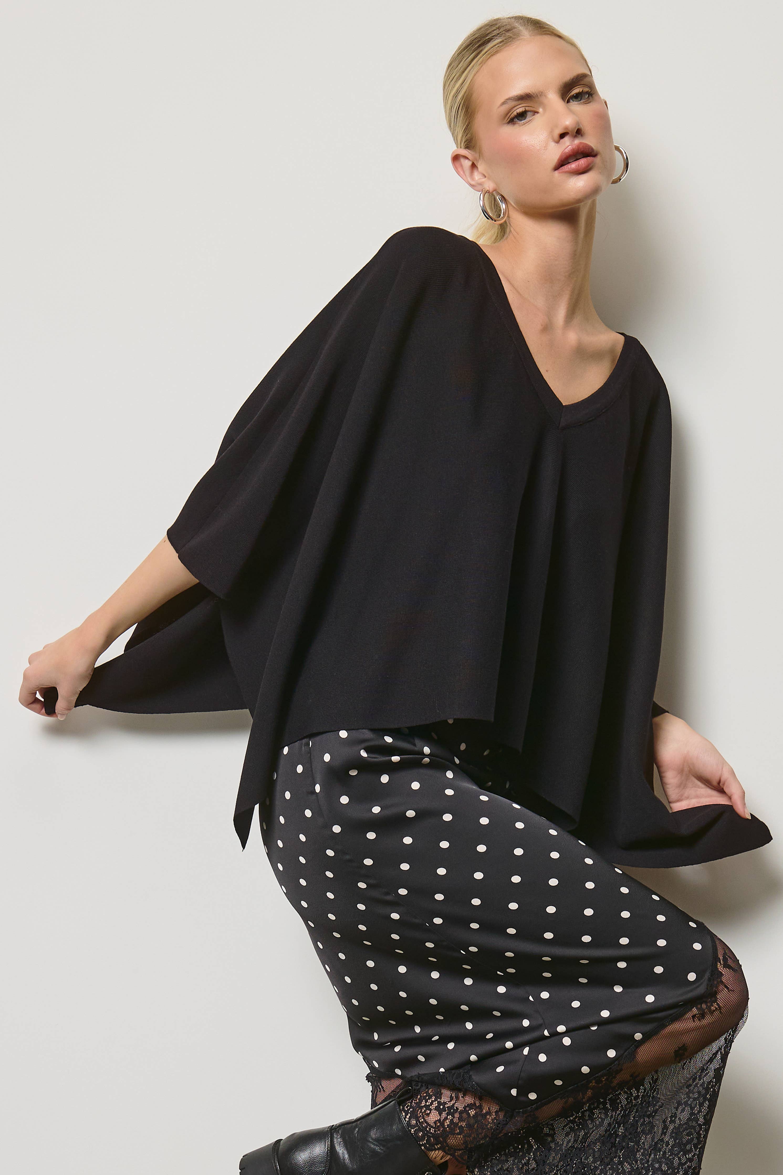 Asymmetric Knit Poncho Top - 2 Colors