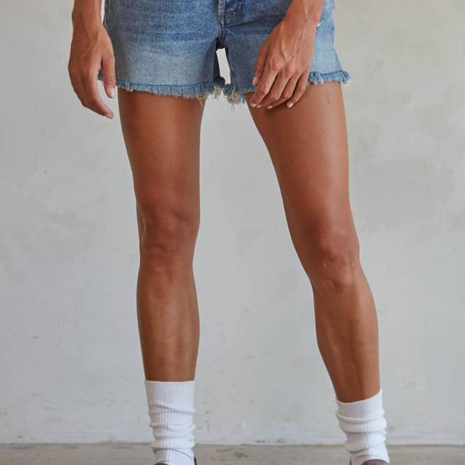 Distressed Denim Button Front Shorts