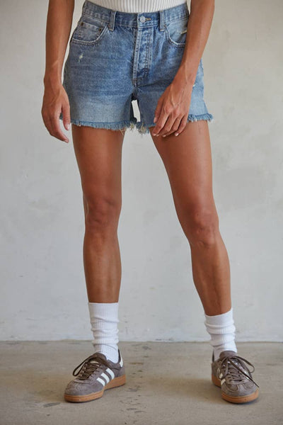 Woven 100% Cotton Denim Distressed Detail Shorts