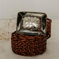 BROWN LEATHER BELT WIDE SQUARE EMPIRE