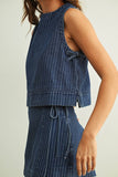 PINSTRIPED DENIM SLEEVELESS TOP