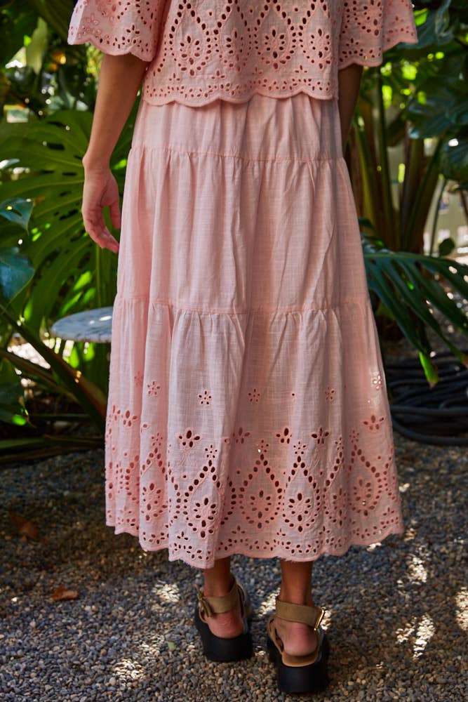 Woven Cotton Embroidered Waist Banded Ruffled Skirt
