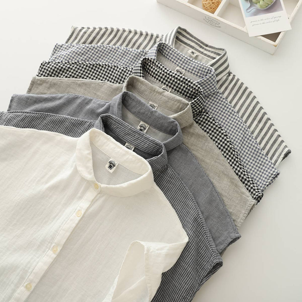 Gingham Soft Muslin Cotton Button-Down cap sleeve blouse