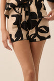 Abstract Floral Knit Drawstring Sweater Shorts