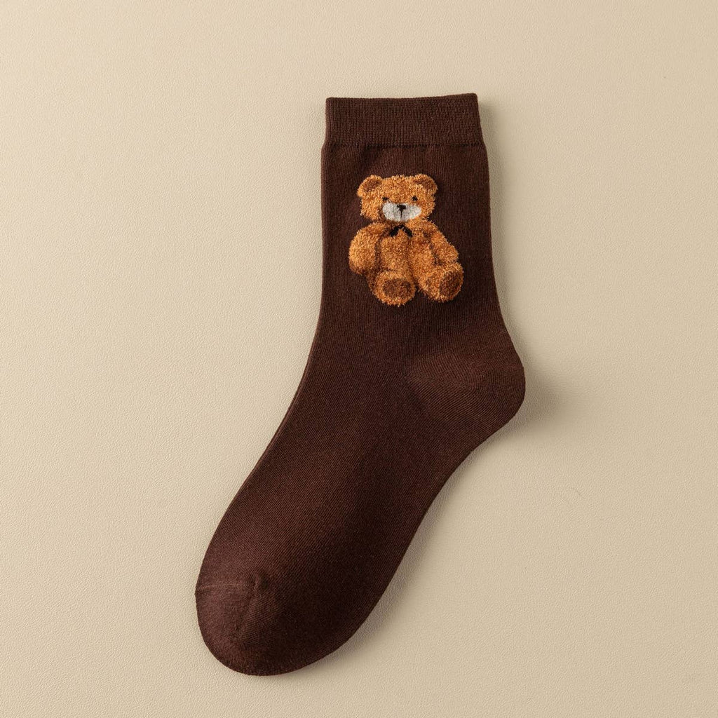 Cute Simple Brown Bear Pattern Crew Socks_CWMS0950: Beige / (OS) 3