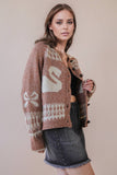 12W3463N-Oversized Graphic Casual Knit Sweater Cardigan