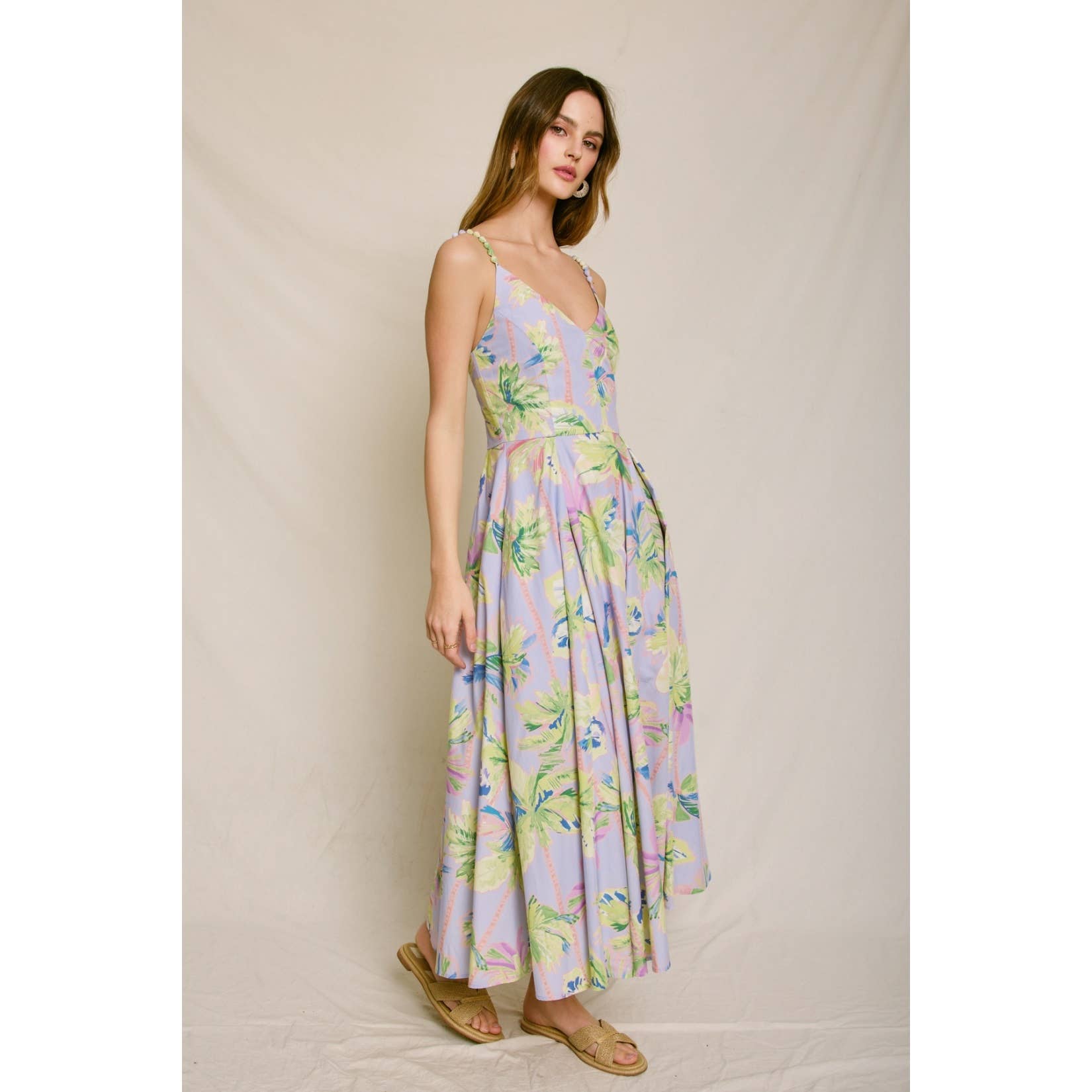 Floral Radiance Beaded Strap Maxi Dress