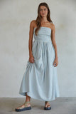 Striped Tube Neck Strapless Flare Maxi Dress