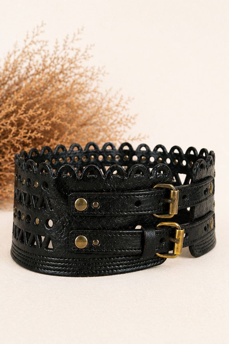 KRONOS Black Leather Sash Belt