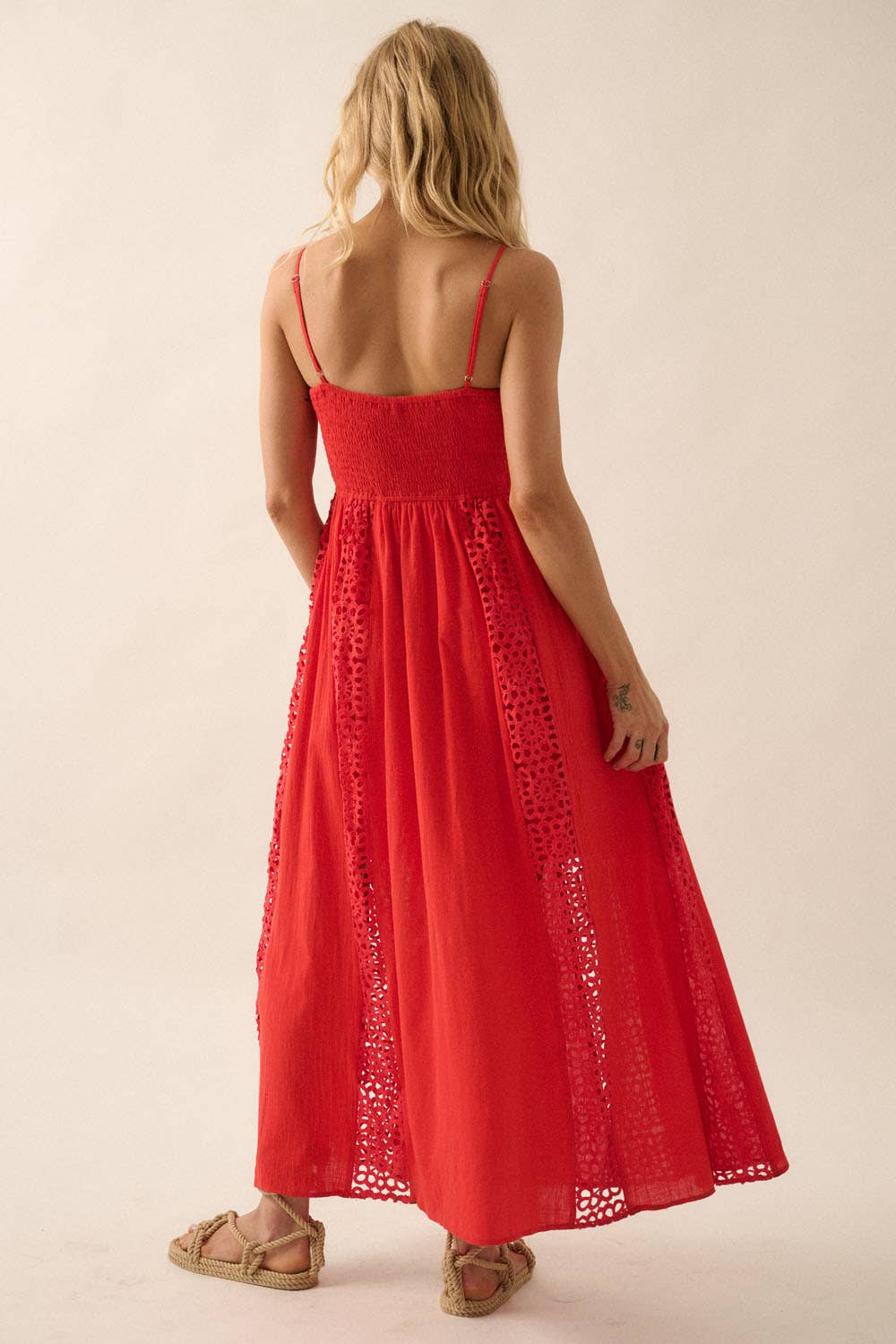 Lace and Crepe Paneled Maxi Dress