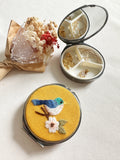 Floral Embroidered Round Jewelry Box With Mirror
