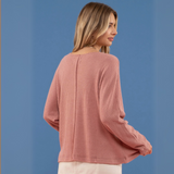 Dusty Rose Split Neck Long Sleeve Top