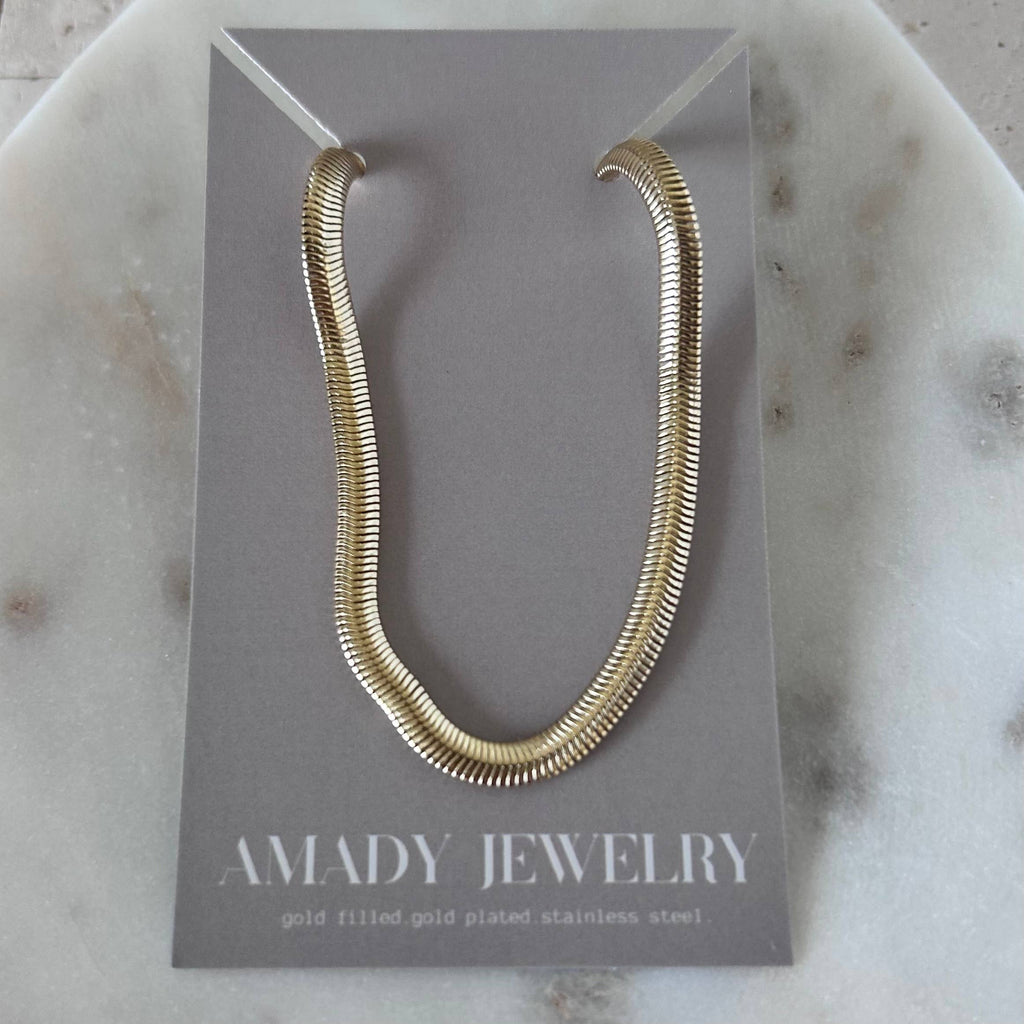 Snake chain herringbone flat link necklace gold filled 