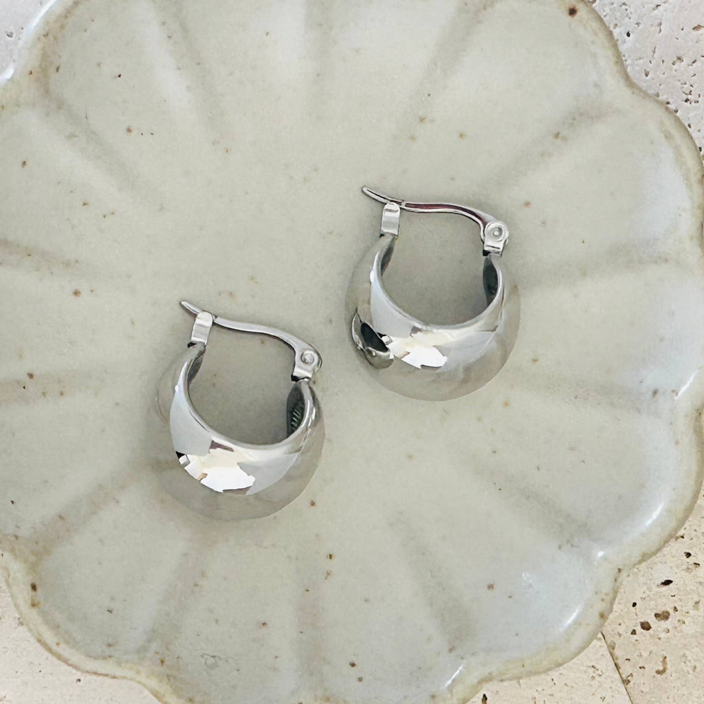 Hoop earrings rhodium plated thick hoop earrings chunky