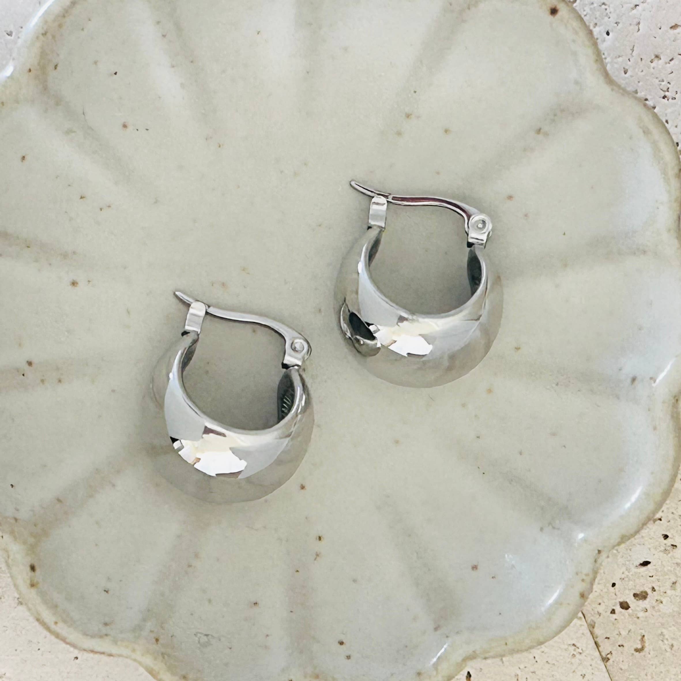 Hoop earrings rhodium plated thick hoop earrings chunky