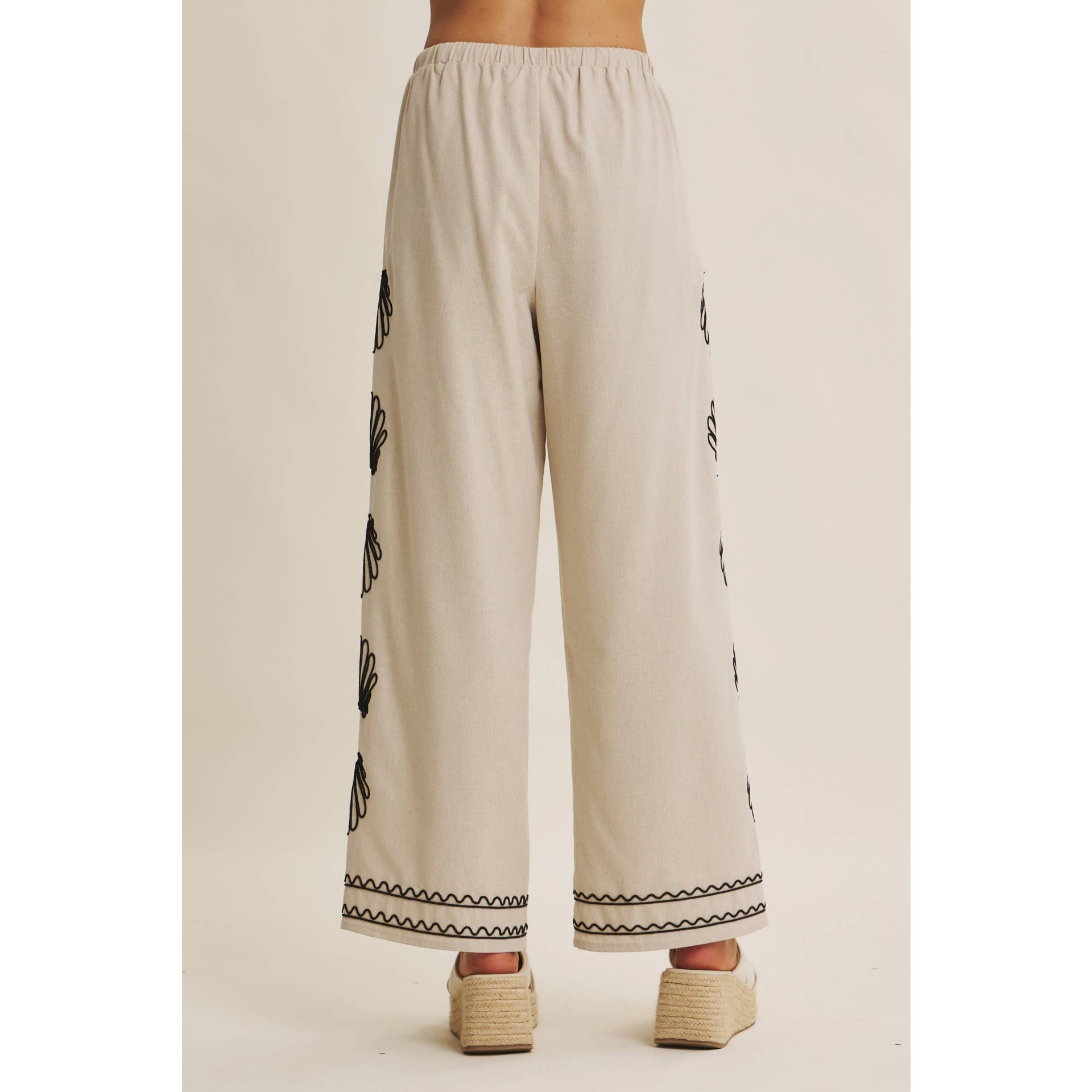 COASTAL SEASHELL EMBROIDERED WIDE-LEG PANTS