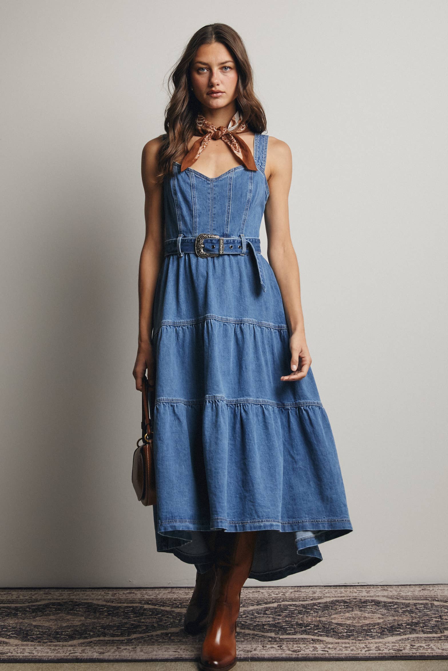Tiered Denim Maxi Dress