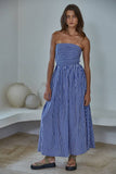 Striped Tube Neck Strapless Flare Maxi Dress