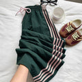 Drawstring track striped wide-leg pants