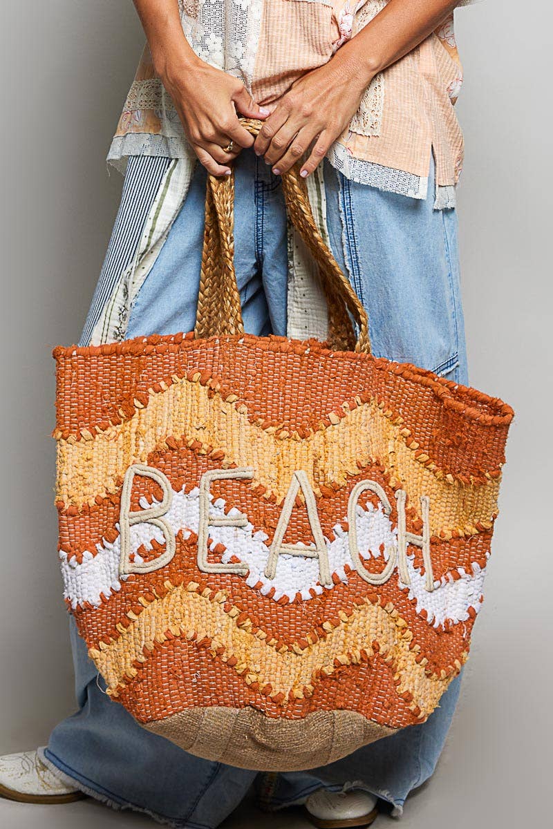 Beach Letter Woven Braided Tote Bag