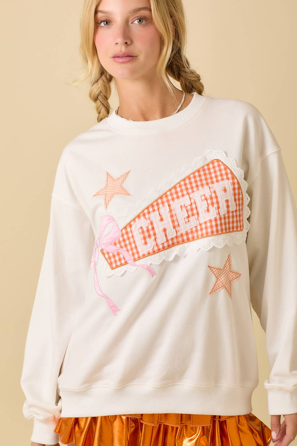 Game Day Cheer Patchwork Long Sleeve Crewneck Top- CLEARANCE
